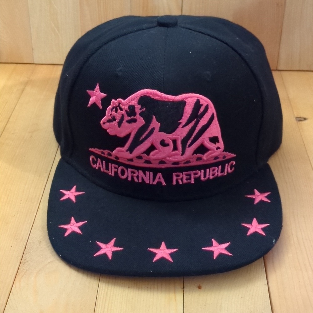 California Republic Black and Pink Snapback Hat
